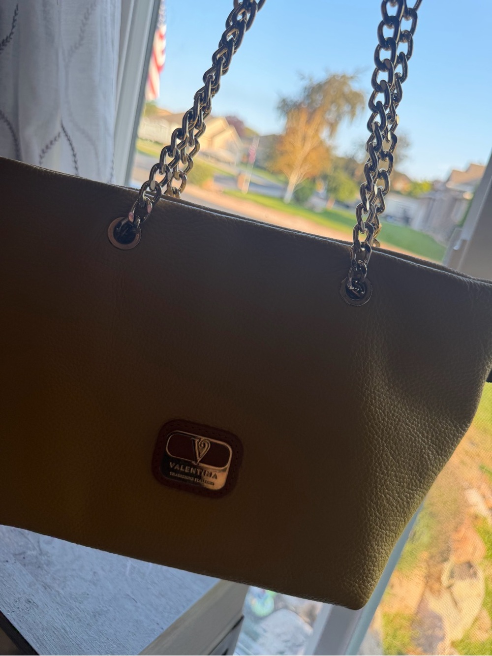 Rare rare Valentina Olive Tote with Silver Chain Handles